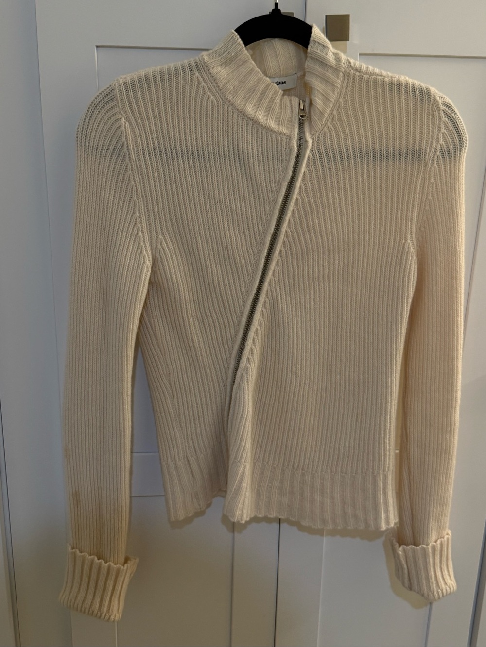 Gimaguas Cream Ribbed Asymmetrical Zip Cardigan